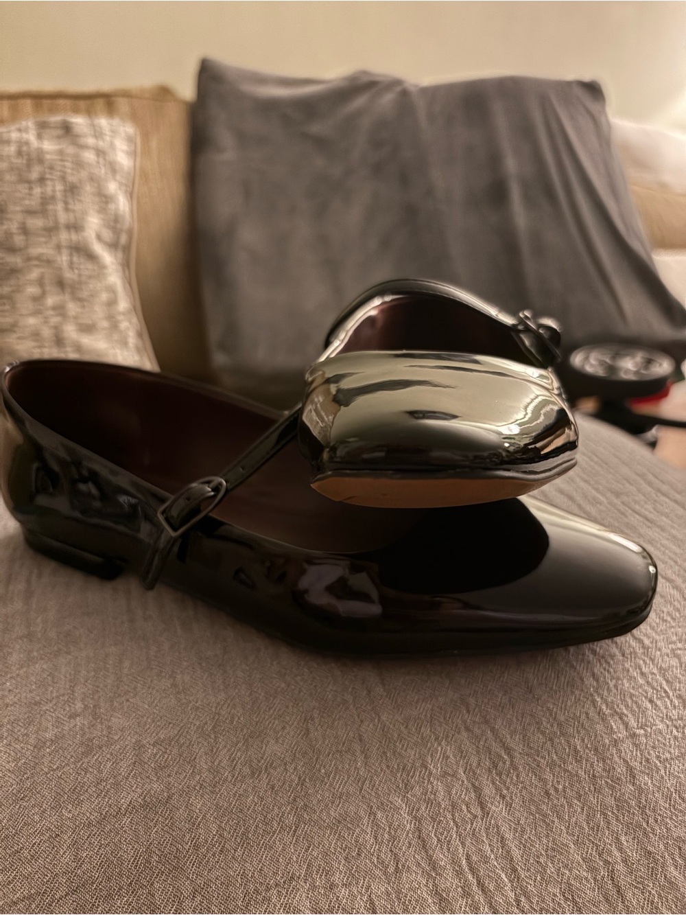 Franco Sarto Black Patent Square-Toe Mary Jane Flats with Berry Lining